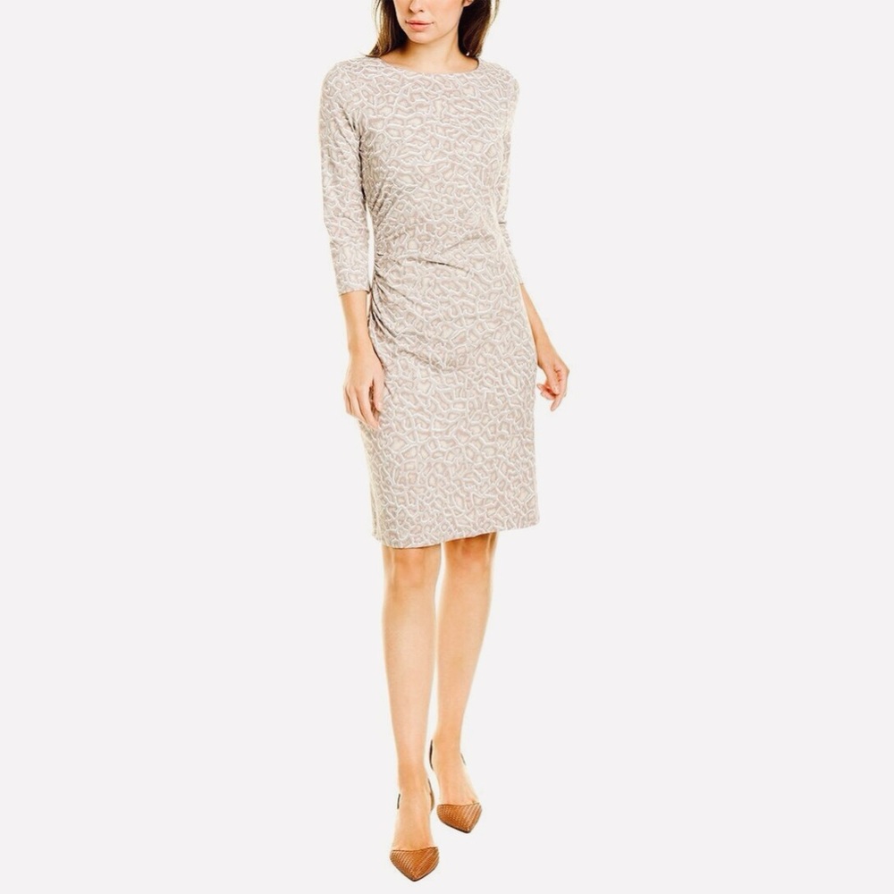 J. McLaughlin. Sage Sheath Dress Dark Grey. Gray Modern Animal Print. Large.